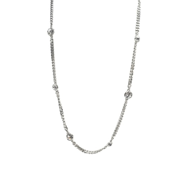 Givenchy Long Necklace Station Rhinestone Crystal Silver Chain. NWOT - Picture 2 of 7